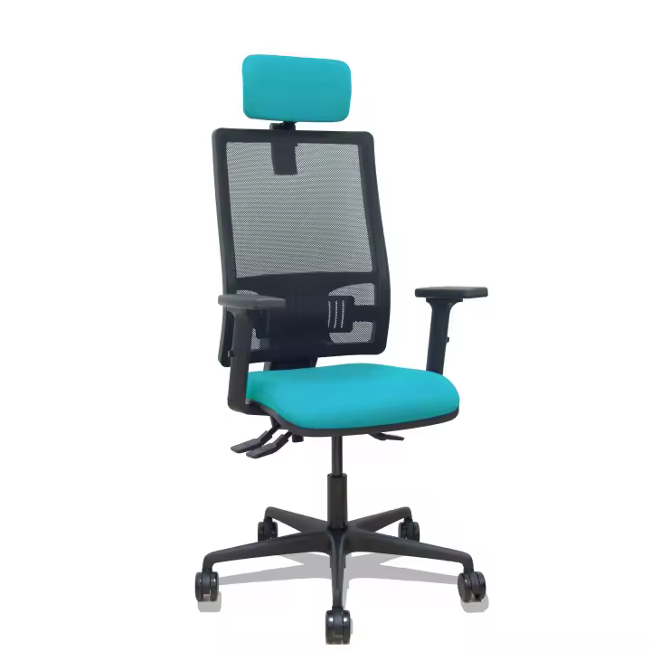 Silla Bormate asincro malla negra asiento bali turquesa brazos 2D ruedas 65mm cabecero regulable - 1