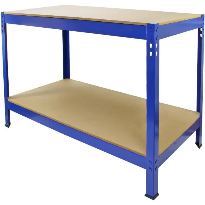 Mesa Trabajo Metálica Q-Rax Sin Tornillos Azul 90x100x60cm Banco Trabajo Taller Garaje Bricolaje Blue Metal Workbench Estante Ajustable Altura con Capacidad 200kg + Pies de Goma Protectores Gratis - 1