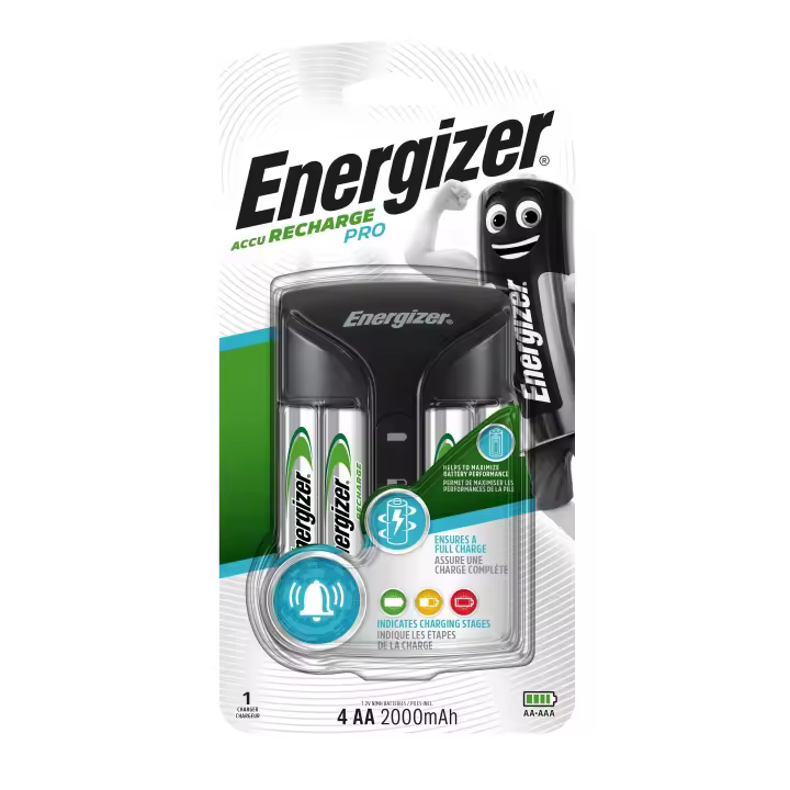 Energizer - Cargador PRO con capacidad de 4 pilas AA y AAA, 2000 mAh, con indicador de la carga de la pila, carga rápida en 3 y 6 horas - 1
