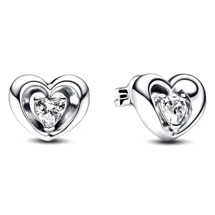 Pandora 292500C01 Pendientes de aro de plata de ley brillantes Heart to Heart - 1