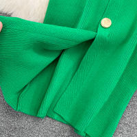 Vestido Midi De Punto REALEFT Para Mujer Con Cuello En V Manga Larga Y Falda Frontal Solta Estilo Casual Color Sólido Otoño Invierno - details 10