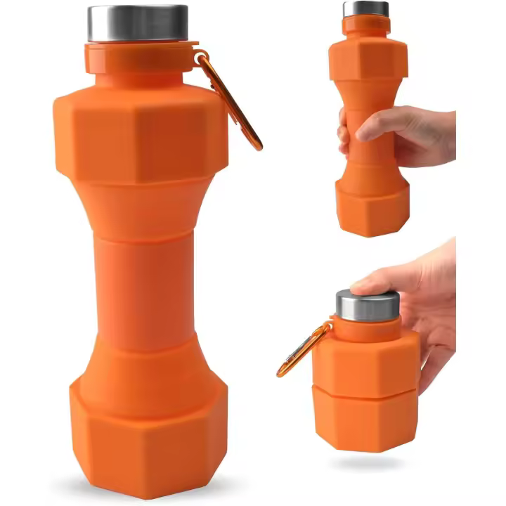 Botella de Agua reutilizable, portátil, Ligera y plegable de 22,88 Oz con mosquitos para el senderismo. Botella Deportiva portáthil a prueba de fugas, color Naranja. - 1