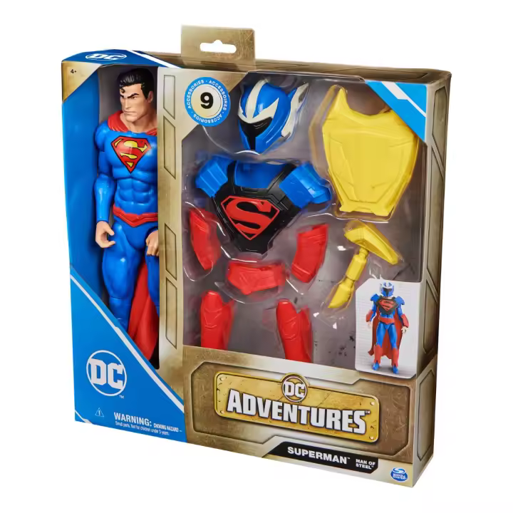 SPIN MASTER - DC COMICS - SUPERMAN DC ADVENTURES - Superman Figura de Acción 30 cm + 9 accesorios - 6067957 - Regalos para Niños - Juguetes Niños +3 Años - 1