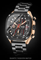 Reloj De Cuarzo Para Hombre MEGIR En Acero Inoxidable Resistente Al Agua Con Dial Cuadrado Luminoso Cronógrafo Y Fecha Manos Luminosas - details 0