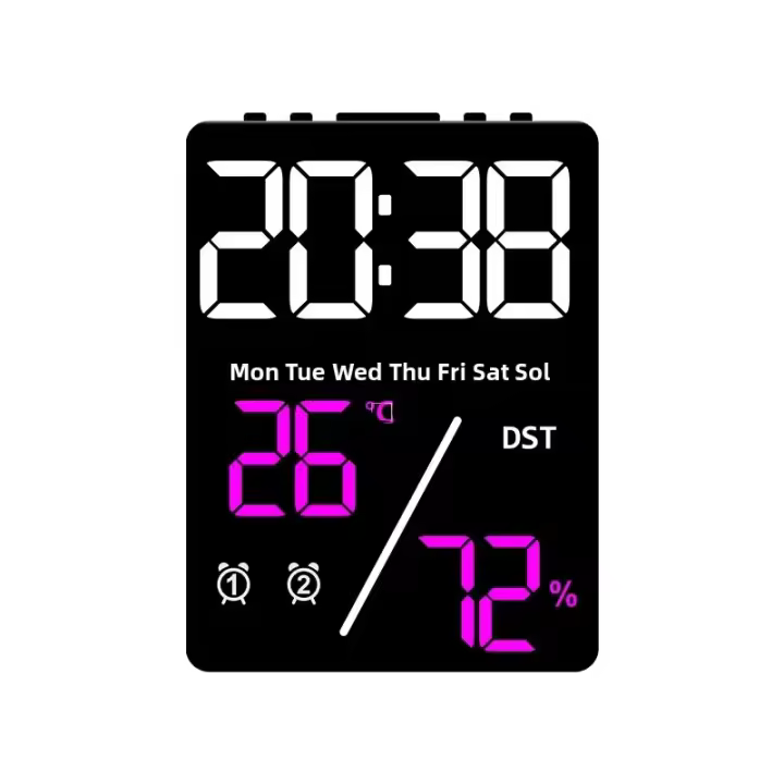 Reloj De Alarma Digital Multifuncional Con Pantalla Grande Y Mostrador De Humedad Ajuste De Brillo Recargable Para Decoración De Oficina Y Hogar - 1
