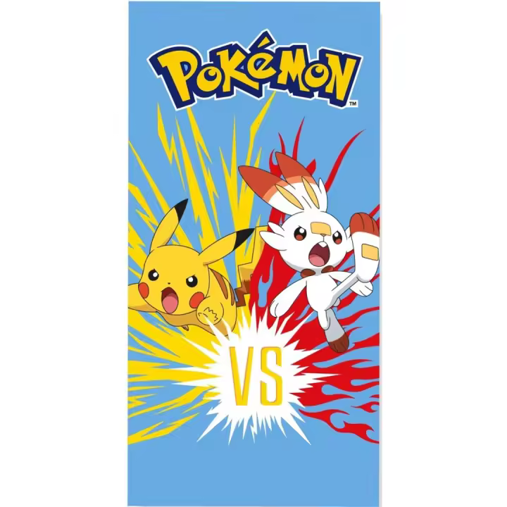 Toalla Pokémon Pikachu vs Scorbunny 70x140 cm – Toalla de playa y piscina para niños, oficial, suave, ligera y secado rápido, verano - 1