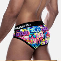 Ropa interior Sexy de la serie Graffiti para hombre, cinturón elástico alto, bolsa convexa en U, más regordeta, transpirable, cómoda, bomba de juego - details 13