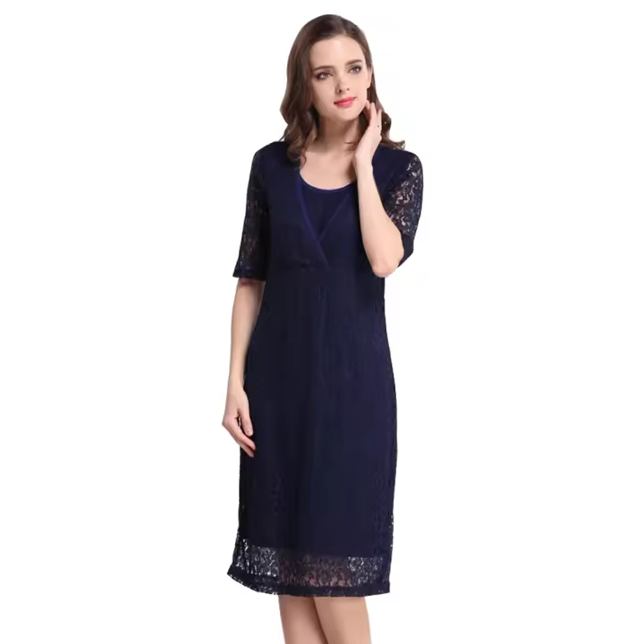 Vestido De Fiesta Para Mujer Emotion Moms Con Encaje Vestido De Maternidad Con Función De Amamantamiento Para Mujer Embarazada Longitud De Pierna Media Cuello En V - 1