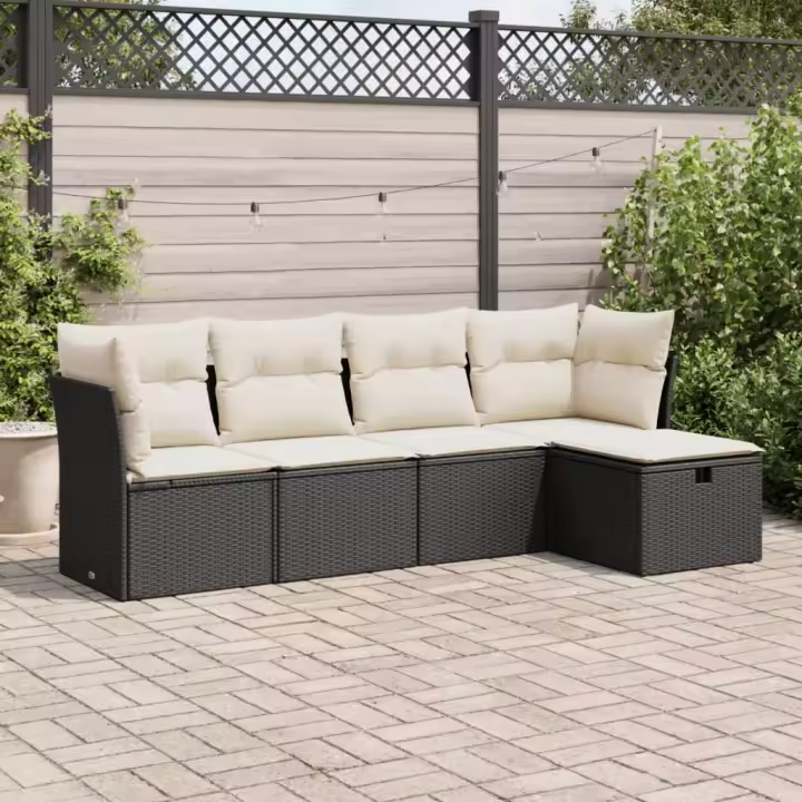 vidaXL Set de muebles de jardín 5 pzas y cojines ratán sintético negro - 1