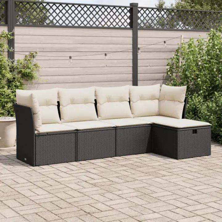 vidaXL Set de muebles de jardín 5 pzas y cojines ratán sintético negro - 1