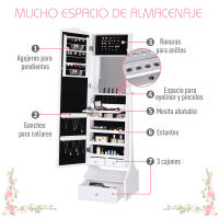 HOMCOM Espejo Joyero de Pie Armario de Joyería con Luces LED Cerradura Cajones Espejo y Mesa Interior Abatible para Comésticos 45x36x150cm - details 5