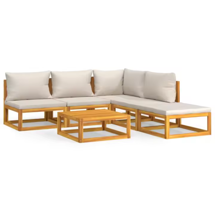 vidaXL Set muebles de jardín 6 pzas madera maciza y cojines gris claro - 1