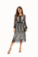 Vestido Largo De Mujer Negro Con Manga Completa Estilo O-Neck Lace A-Line Vestido Casual De Verano Para Mujer - details 4