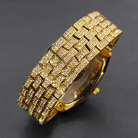 Reloj De Lujo Para Hombre Con Cristales Iced-Out Tonneau Dorado Reloj De Cuarzo Con Pulsera De Acero Inoxidable Moda Diamante Analog Clock - details 22