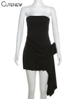 Vestido Mini De Mujer Nibber Floral Sin Mangas Cruzado Irregular Sin Cuello Elegante Para Fiesta De Cumpleaños Y Vestidos Sólidos De Corte Ajustado - details 4