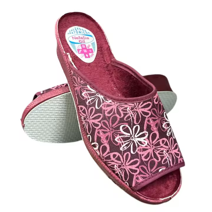 Zapatilla Cuña Flores Burdeos - 1
