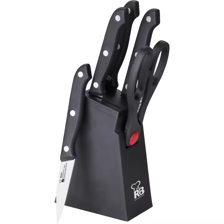RENBERG | SET 6PCS (4 CUCH+TIJERAS+TACOMA) ACERO INOXIDABLE BLACK BONN. - 1