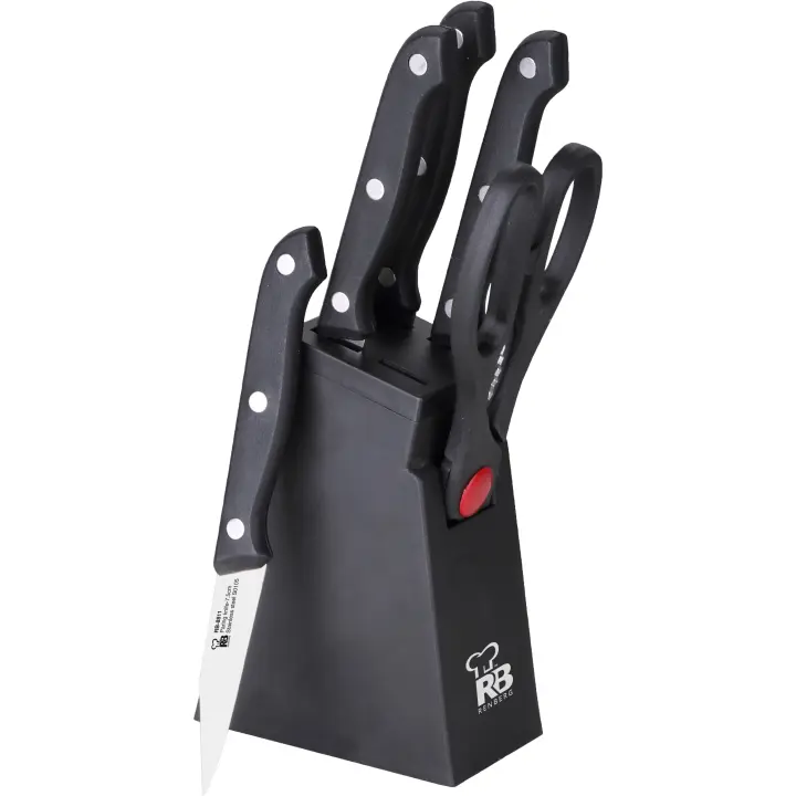 RENBERG | SET 6PCS (4 CUCH+TIJERAS+TACOMA) ACERO INOXIDABLE BLACK BONN. - 1
