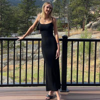 Vestido De Manga Spaghetti Estilizado Y2K Para Mujer Estilo Casual Coreano Y Japonés Sin Cuello Con Suspensión Vestido Largo Hasta La Rodilla - details 6