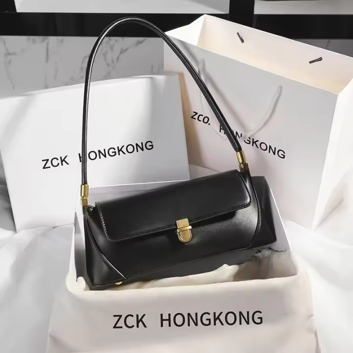 Bolso De Hombro Retro Para Mujer De Cuero Genuino Color Sólido Versátil Para Primavera Y Verano Diseño Nítido Porta Llaves - 1