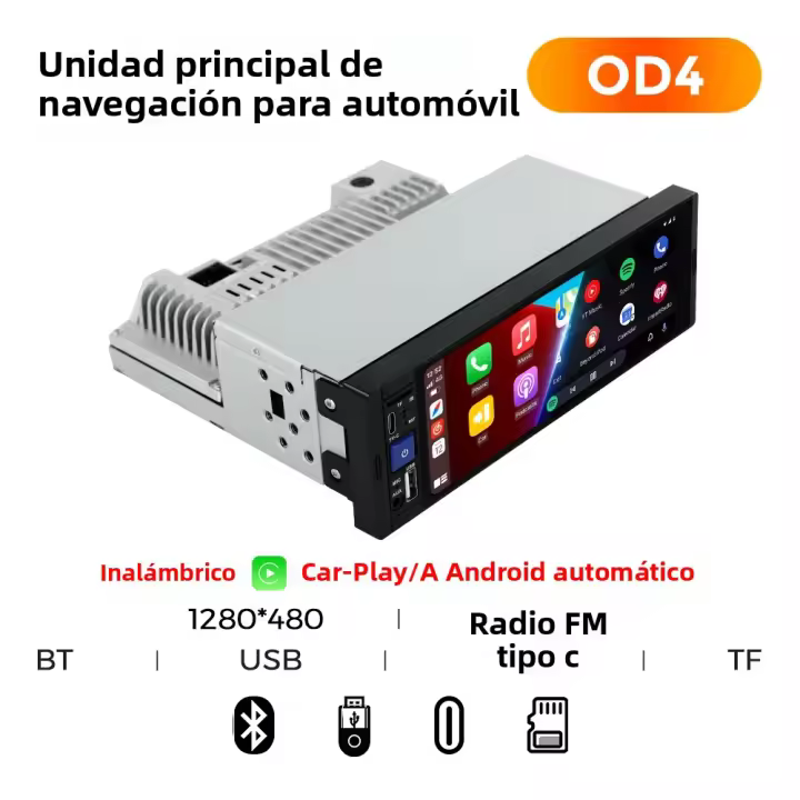 Radio De Coche Android 13 1 DIN 6.86 Pulgadas 2+32G Con Wireless Carplay Y DSP Pantalla Táctil HD Multimedia MP5 Reproductor De Vídeo - 1