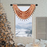 Valance De Cortina De Punto Europeo Dorado Con Patrón Geométrico Para Decoración De Escena De Navidad Material Poliéster 100% - details 6
