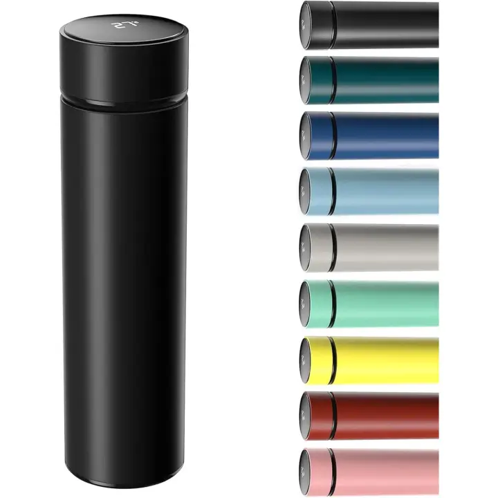 Tallas de café de viaje de 500 ml, botella de agua con vidrio al vacío de Maple inoxidable 304, with Pantalla tactile and Indicador de temp (Negro) - 1