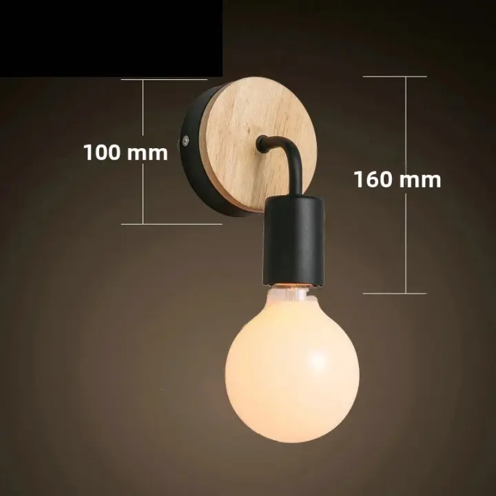 Lámpara De Pared De Madera Vintage E27 Iluminación Interior Para Dormitorio Sala De Estar Escalera Decorativa Fuente De Luz LED - 1