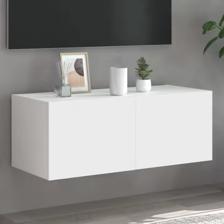 Mueble de TV de pared con luces LED blanco 80x35x31 cm - 1