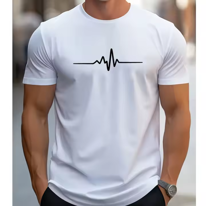 Camiseta De Verano Para Hombres 100% Algodón Estilo Casual Con Estampado Creativo Cuello Redondo Manga Corta Ajustada Top Deportiva - 1