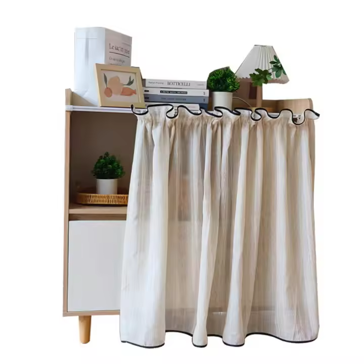 Cortinas Japanese Beige Con Rayas Y Borde Negro Translúcidas Para Cocina Partition De Privacidad Cortina Voile Corta Decoración De Hogar - 1