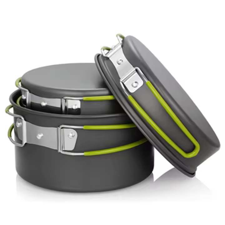 Juego De Olla Y Sartén De Titanio Para Camping Peso Ligero Plegable Portátil Para Senderismo Y Cocina Al Aire Libre Utensilios De Picnic Y Pesca - 1