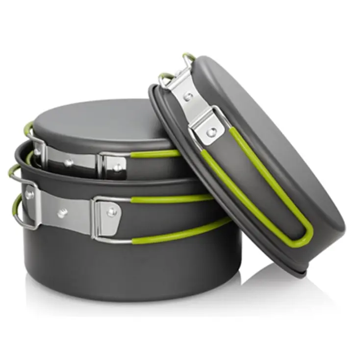 Juego De Olla Y Sartén De Titanio Para Camping Peso Ligero Plegable Portátil Para Senderismo Y Cocina Al Aire Libre Utensilios De Picnic Y Pesca - 1