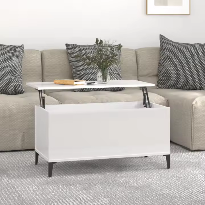 vidaXL Mesa de centro madera contrachapada blanco brillo 90x44,5x45 cm - 1
