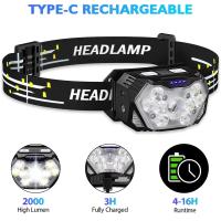 KDULITlampara Frontal De Cabeza Recargable USB Con Sensor De Movimiento Y 9 Leds Potentes Para Camping Pesca Al Aire Libre - details 5