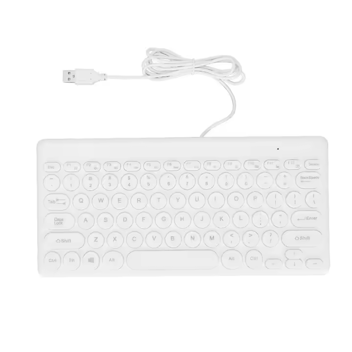 Teclado USB con cable 78 teclas diseño ergonómico de ahorro de energía redondo Keycaps resistente al desgaste Durable estable pequeño KeyboardWhite - 1