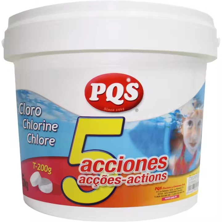 Tabletas de Cloro PQS 5 Acciones 200g - Mantén Tu Piscina Limpia y Segura - 1