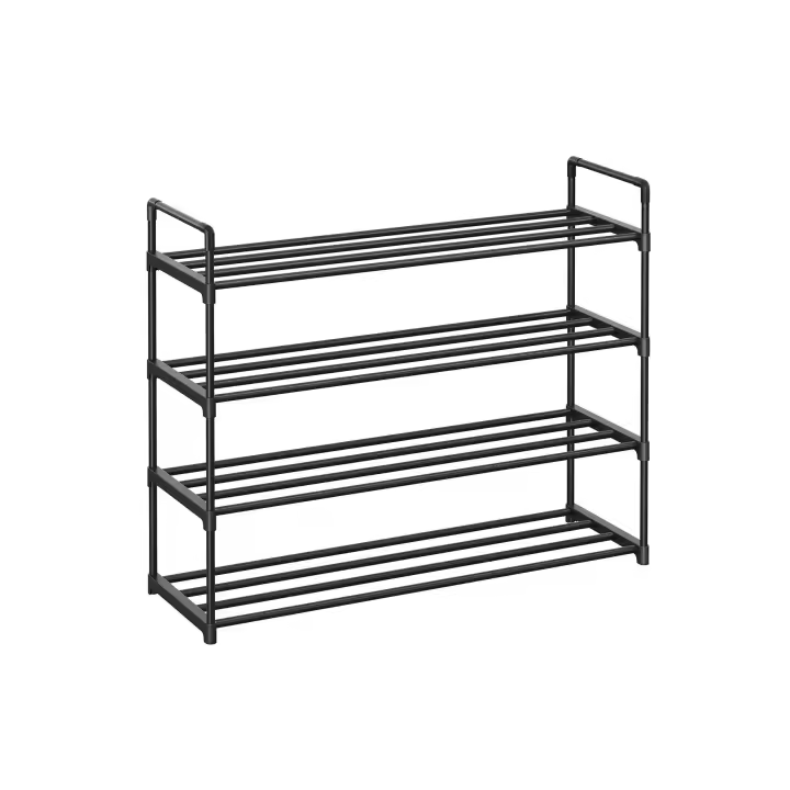 SONGMICS Zapatero de 4 Niveles, EstanterÍa de Zapatos, EstanterÍa de Metal, para 16 a 20 Pares de Zapatos, Estante Apilable, para Pasillo, SalÓn, Dormitorio, 30 x 92 x 74 cm, Negro - 1