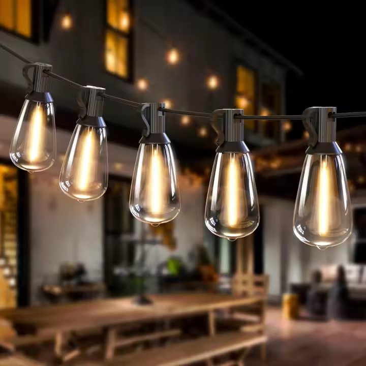 SOMY Guirnalda de Luces Exterior 15M, 25+1 ST38 LED Guirnalda Bombilla, Impermeable e Inastillable Guirnalda de Luces Eléctricas para Exteriores e Interiores para Patio, Jardín, Fiesta, Terraza-Cadena de Luces Blancas Cálidas - 1