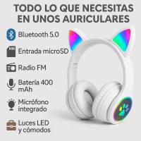 Auriculares Bluetooth para Niños con Luz LED Auriculares de Diadema Orejas de Gato tablet movil Inalámbricos Plegables Micrófono Integrado Sonido Estéreo Regalo para Niñas Niños Cumpleaños Navidad - details 3