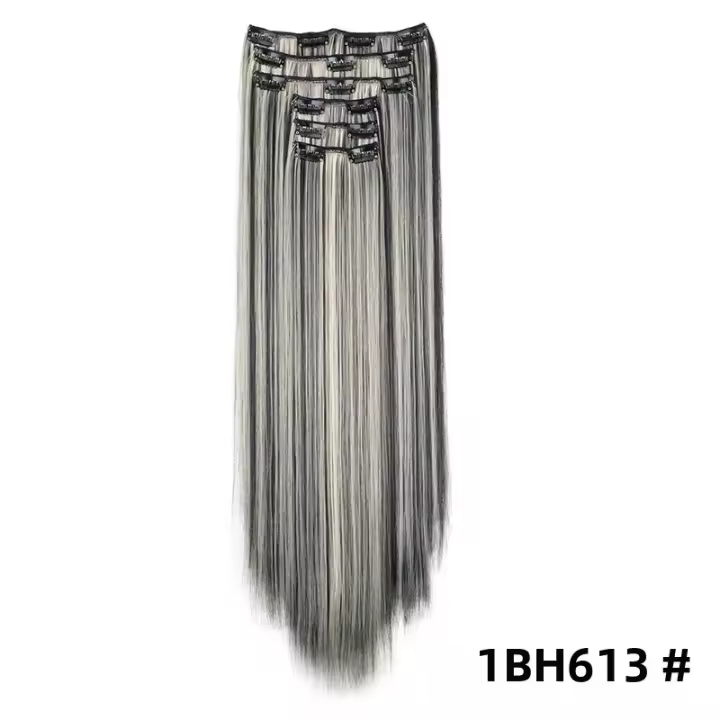 Extensiones De Cabello Sintético 24 Pulgadas 16 Clips Recto Rubio Y Negro Resistente Al Calor Pieza Falsa De Cabello - 1