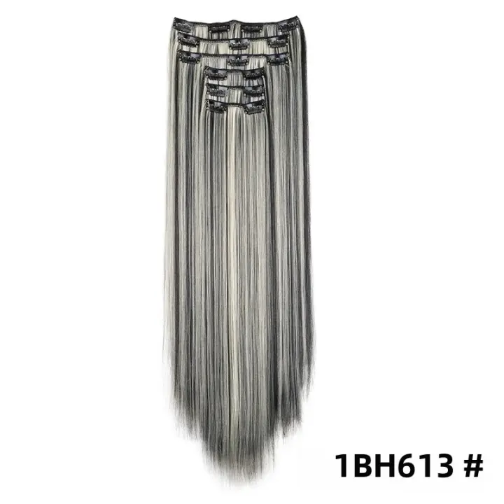 Extensiones De Cabello Sintético 24 Pulgadas 16 Clips Recto Rubio Y Negro Resistente Al Calor Pieza Falsa De Cabello - 1