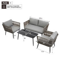 Juego de sillas de Ocio de Jardín, juego de muebles de Jardín con zapatos, sofá de 2 plazas, 2 Sillas y Mesa de café, tablero de Vidrio Negro, Maple galvanizado, Gris - details 6