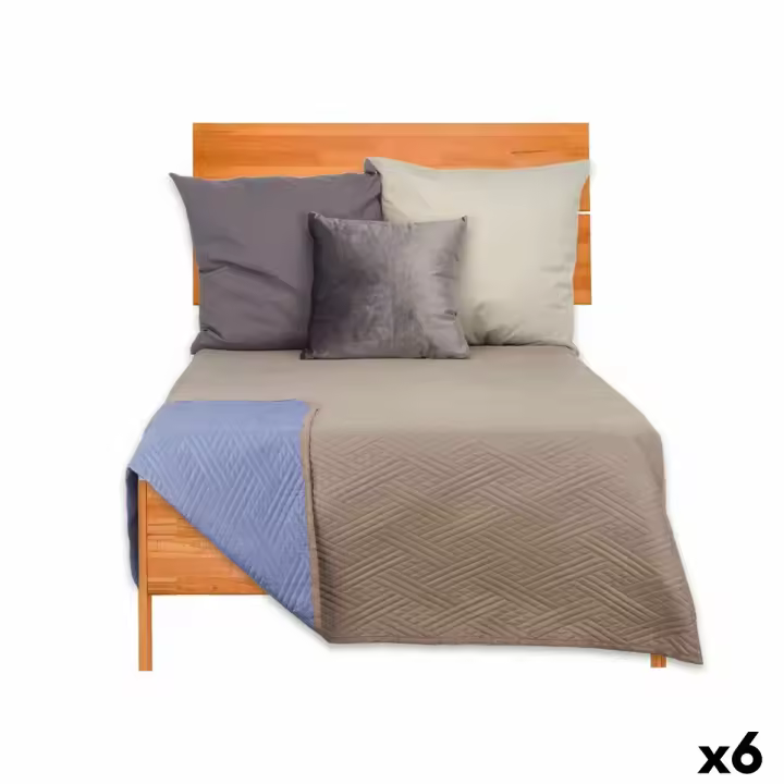 Colcha Reversible 240 x 260 cm Azul Gris (6 Unidades) - 1