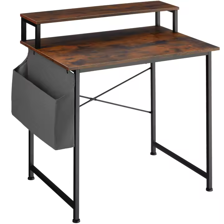 Tectake - Mesa de escritorio con estante y bolsa de tela adicional en el lateral  Funcional de estilo industrial con un práctico estante para el ordenador  Tableros estables de aglomerado efecto madera con recubrimiento protector de melamina - 1