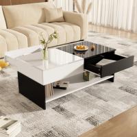 Mesa de Centro Moderna with 2 Cajones - Diseño Blanco y Negro, Almacenaje, Tapa Alto Brillo, Largo 100cm - details 1