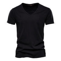 Camiseta De Algodón 100% Para Hombre Con Cuello En V Y Manga Corta Diseño De Moda Ajustada Top Masculino Transpirable Ligera Y De Secado Rápido - details 8