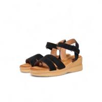 HLUNA - Sandalias de cuña baja con doble tira con efecto Ante - Sandalias de mujer para verano con pulsera al tobillo de velcro Negro y Marrón Camel s322-9 - details 3