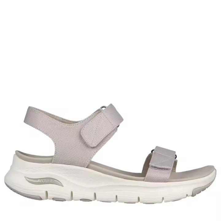 Cómoda  Sandalia de mujer Skechers ARCH FIT TOURISTY en tiras anchas de lona taupe con ajustes. Plantilla Arch Fit, con más ajuste en el arco ofreciendo más estabilidad Altura Tacón bajo (1-3 cm) Referencia 119247-TPE - 1