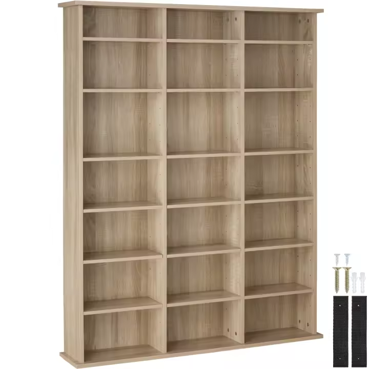 Tectake - Estantería STEVIE 105,5 x 19 x 136,5 cm, Elegante estantería para CDS con mucho espacio de almacenamiento, 18 estantes ajustables, Estructura estable y segura - 1